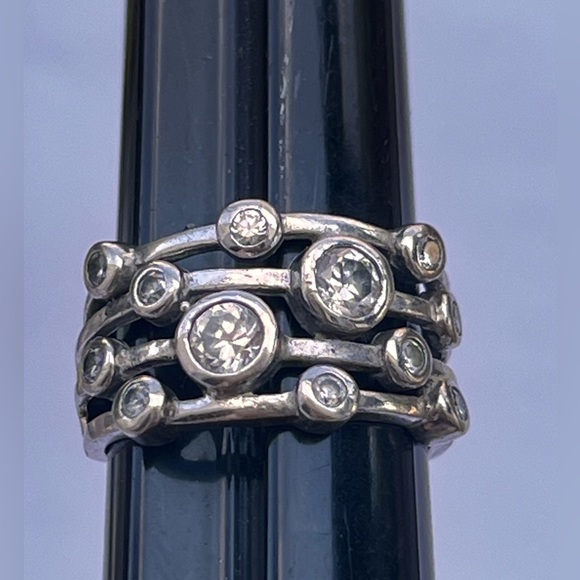 Multi stone band silver with cubic stones layered Marked 925 NF Ring size 7.5 - Picture 1 of 5
